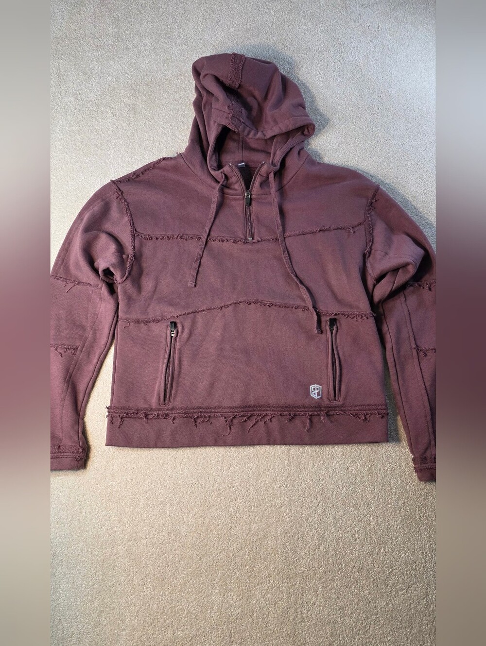 Born Primitive Purple 1/4 Zip Cropped Hoodie Raw Distressed Seams Womens L - Picture 2 of 9